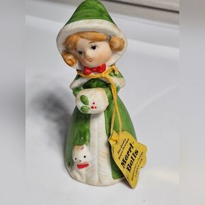 Vintage Jasco Christmas Mari Bells Sweet Girl with Kitty Cat Japan 6" Tall NWT